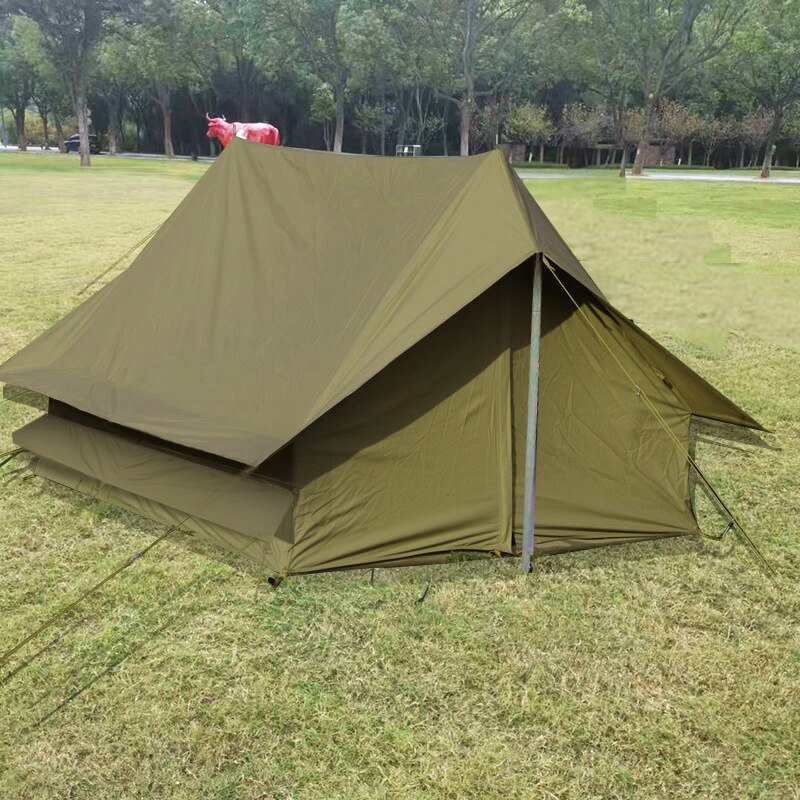 Cheap Goat Tents Vintage Outdoor Camping Two People Traveling Windproof Rainproof Cabin A shaped Tent Type 210D Oxford Cloth Army Green TENT Tents